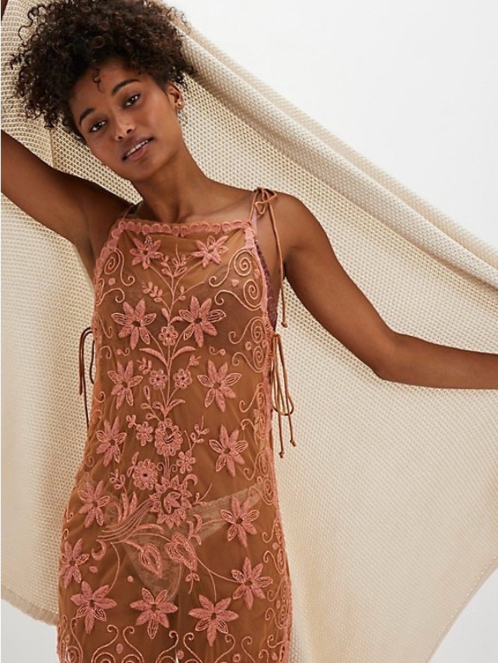 Free People Dress Women’s Small Sugar Coated Slip in Sunbaked Combo Beaded